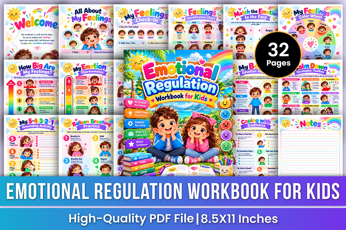 Emotional Regulation Workbook Kids, a Stationery Template by Mustafiz (Photo 1 of 4)