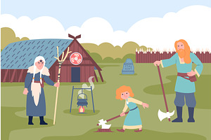 Viking life scene. Old woman, man, a Person Illustration by LadadikArt