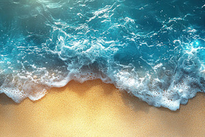 Top view of foamy turquoise ocean waves crashing gently onto gol, a Person Photo by José Manuel Gelpi