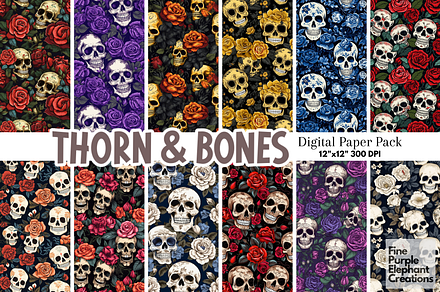 Boho Skull and Rose |Day of the Dead, a Pattern Graphic by Fine Purple Elephant