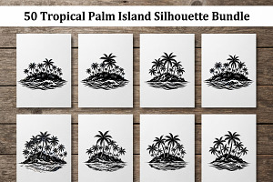50 Tropical Palm Island Silhouette, an Empty State Illustration by Amazin_art