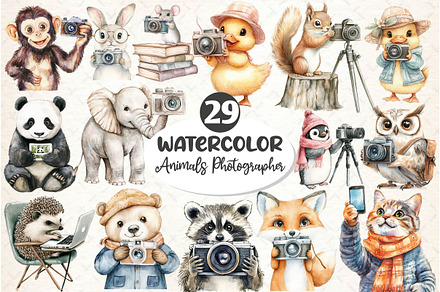 Cute Animals Photographer Clipart, an Illustration by Dream Creation