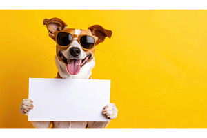 Happy dog wearing sunglasses holding, an Animal Photo by Igor Tichonow