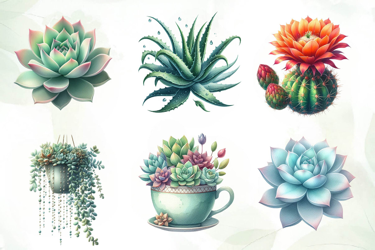 Watercolor Cactus and Succulents, an Illustration by CreationArt (Photo 4 of 5)