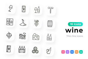 Wine 16 Thin Line Icons Set