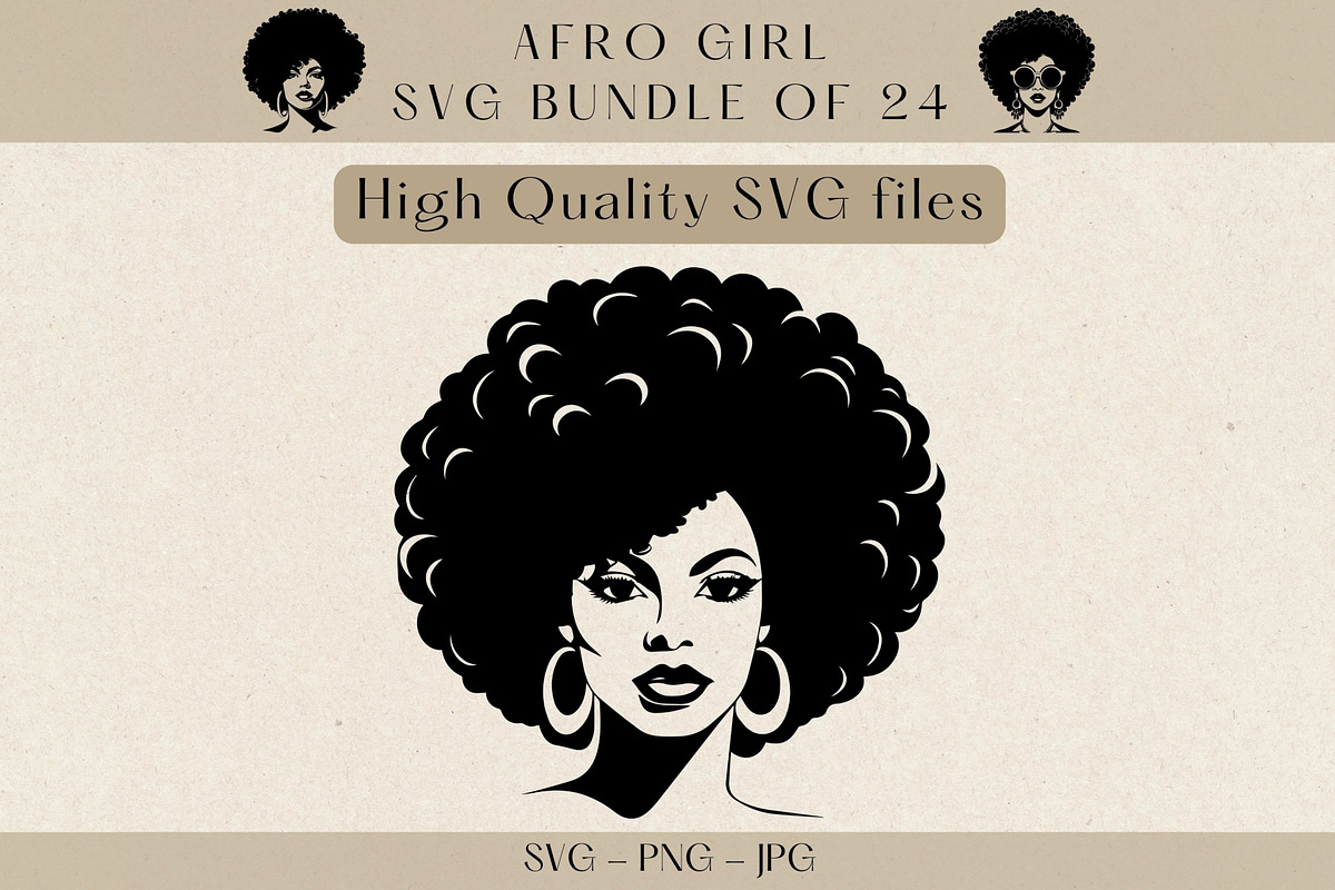 Afro Girl SVG Bundle of 24 Files, a Person Illustration by VectorMarketplace (Photo 3 of 9)