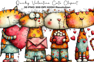 Quirky Valentine Cats Clipart, an Animal Illustration by Black Bird Studio