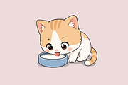 Cat Drinking Milk from Bowl Cartoon, an Animal Illustration by Artpon Illustration (Thumbnail 1 of 3)