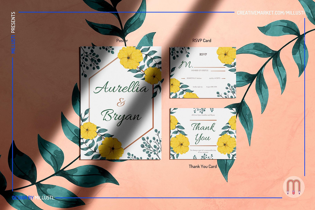 Foliage Wedding Invitation Suite Set, an Invitation Template by Millusti (Photo 4 of 10)