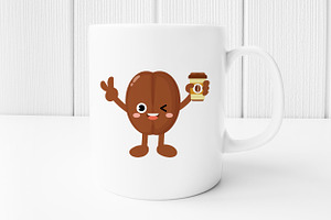 Funny Coffee Bean Holding Coffee Cup