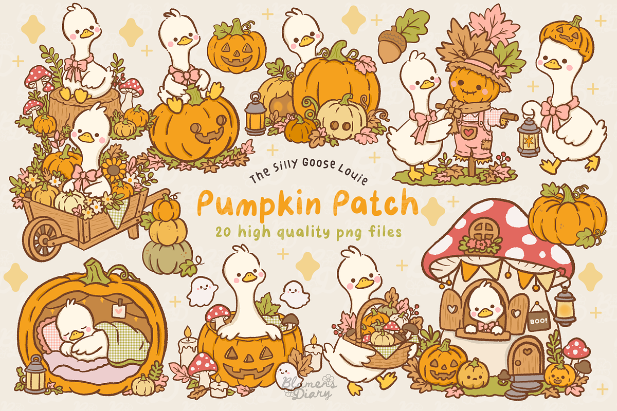 Pumpkin Patch Goose Clipart, a Seasonal Illustration by Blumensdiary (Photo 1 of 6)