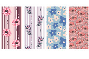Pink Floral Seamless Patterns Set, a Seasonal Illustration by InkyQueenArt (Thumbnail 4 of 7)