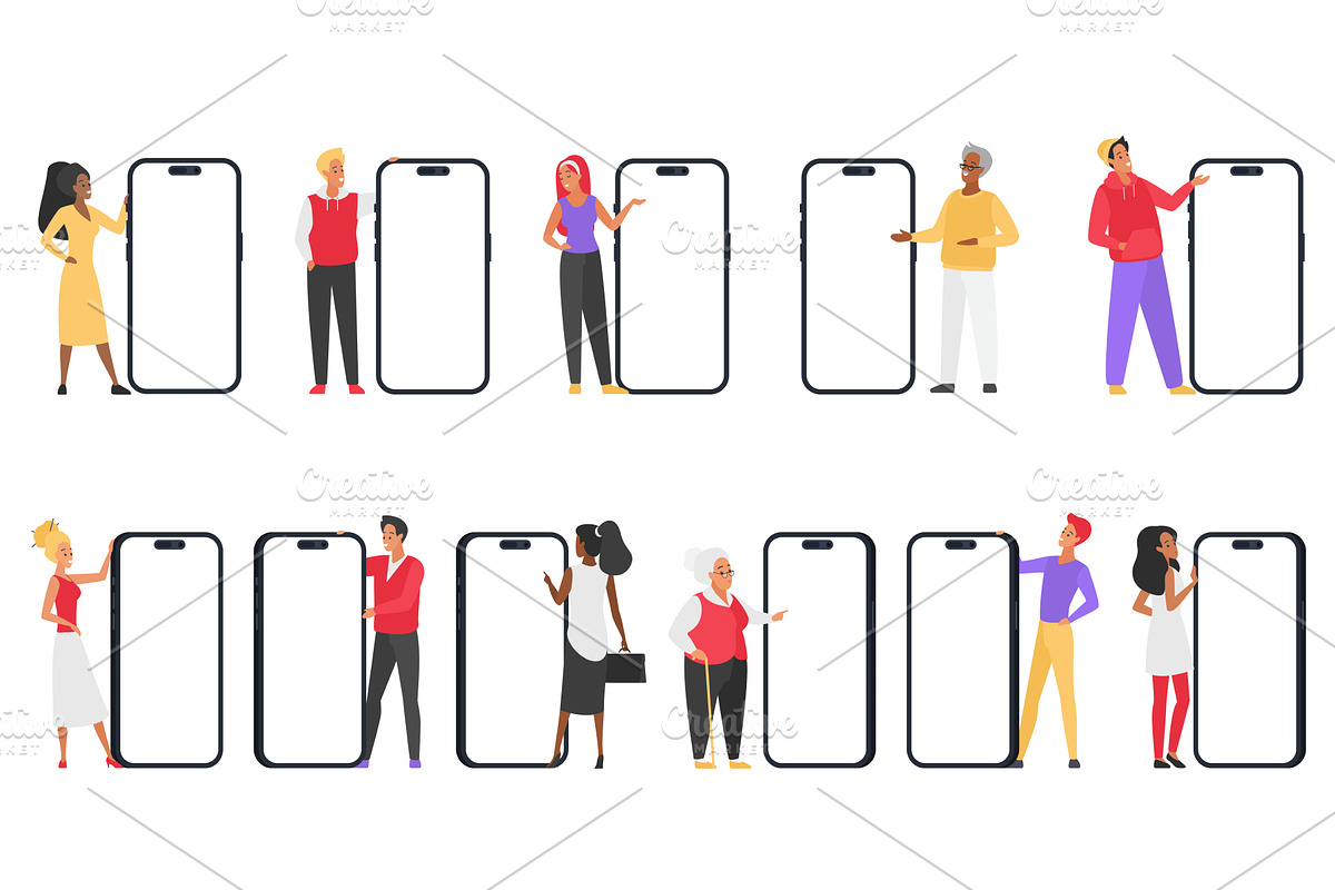 People showing big mobile phones, a Person Illustration by Lemberg Vector