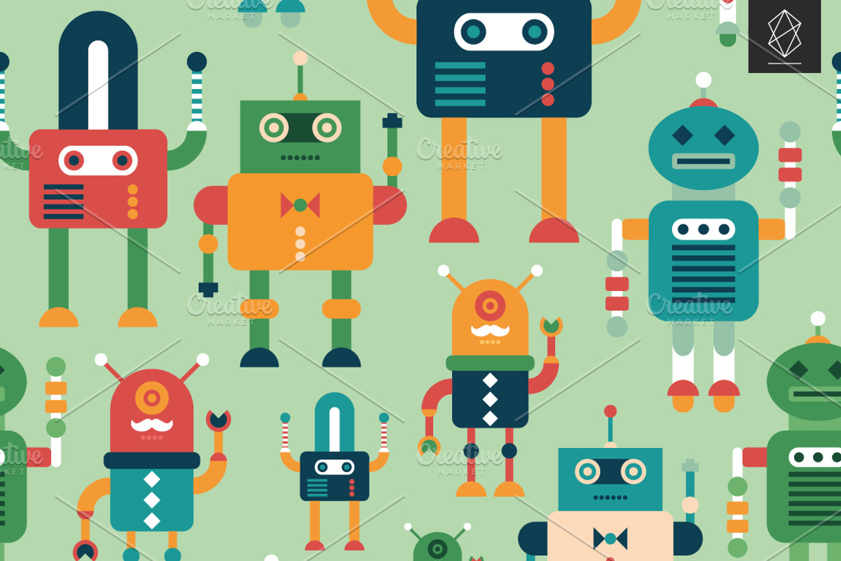 Funny robots seamless pattern set, a Pattern Graphic by Yury Velikanov (Photo 5 of 5)