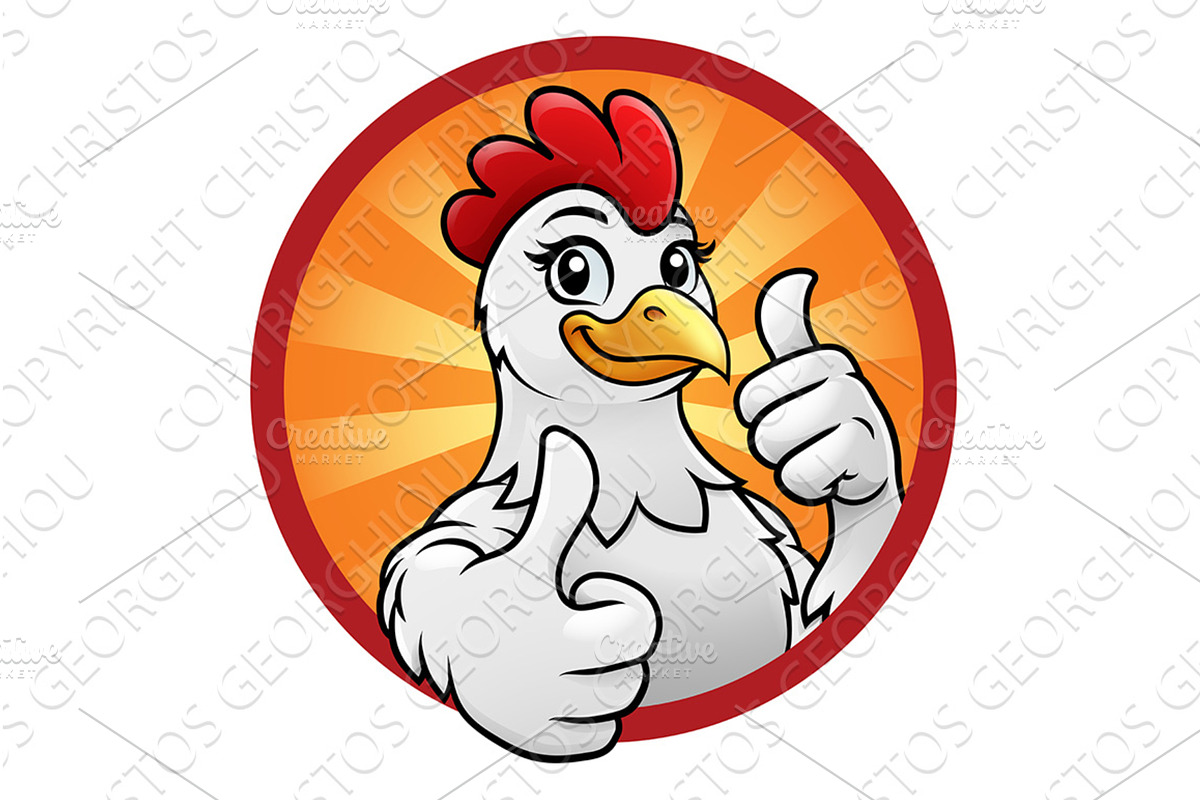 Cartoon Chicken Mascot Double Thumbs, a Food Illustration by Christos Georghiou