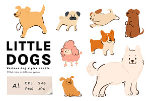Cute dog breeds vector set