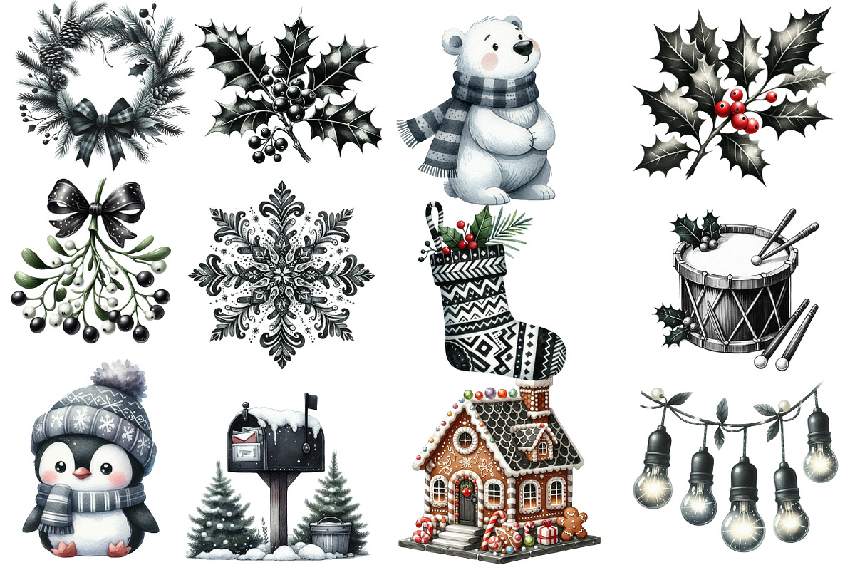 Black and White Christmas Clipart, an Illustration by Designworld (Photo 4 of 5)