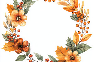 Watercolor autumn wreath frame with, an Abstract Photo by Pixeness Studio