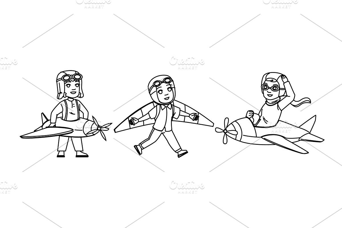 dream pilot kid boy vector, a Person Illustration by pikepicture