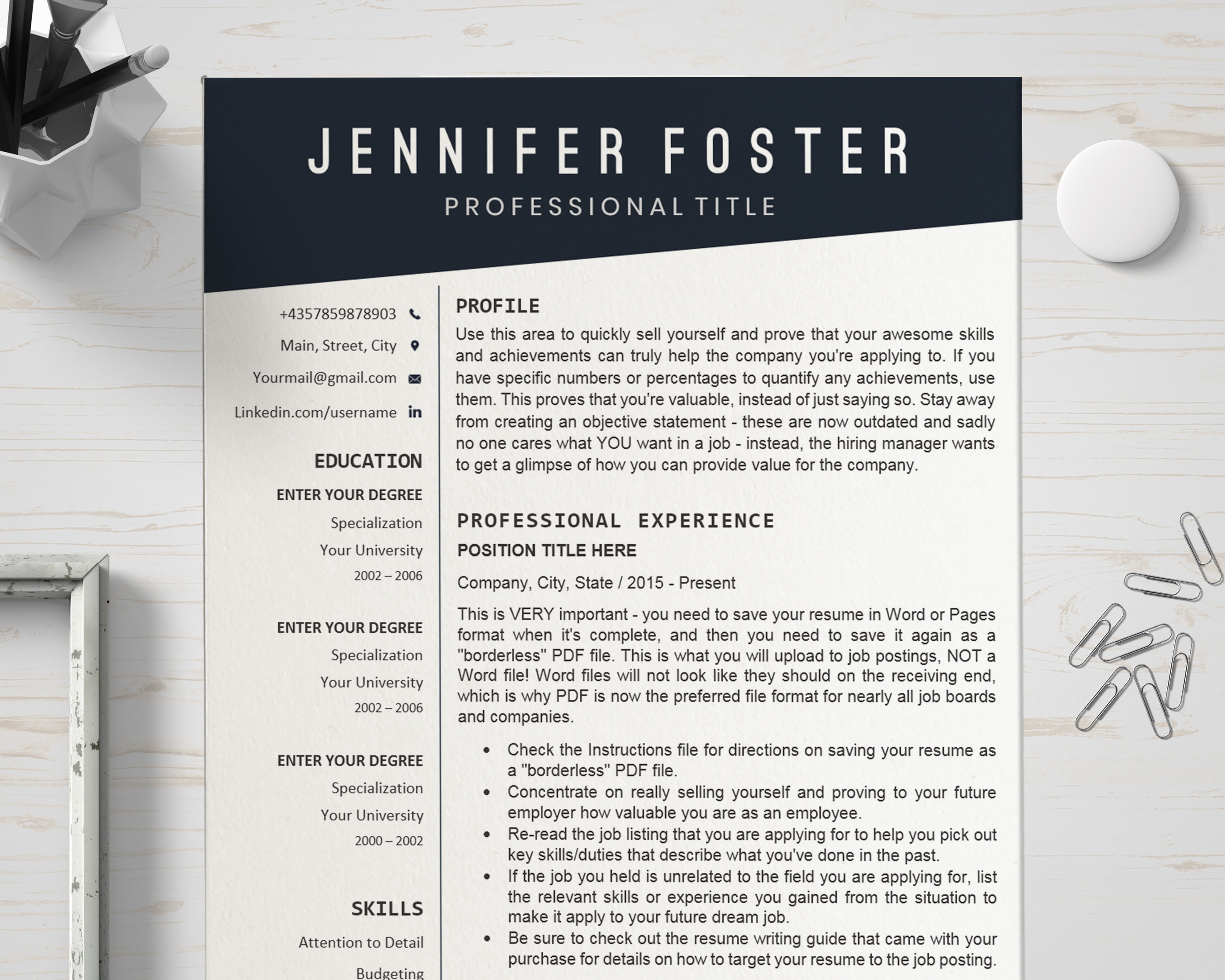 Professional Word Resume CV Template, a Resume Template by Wow Designs