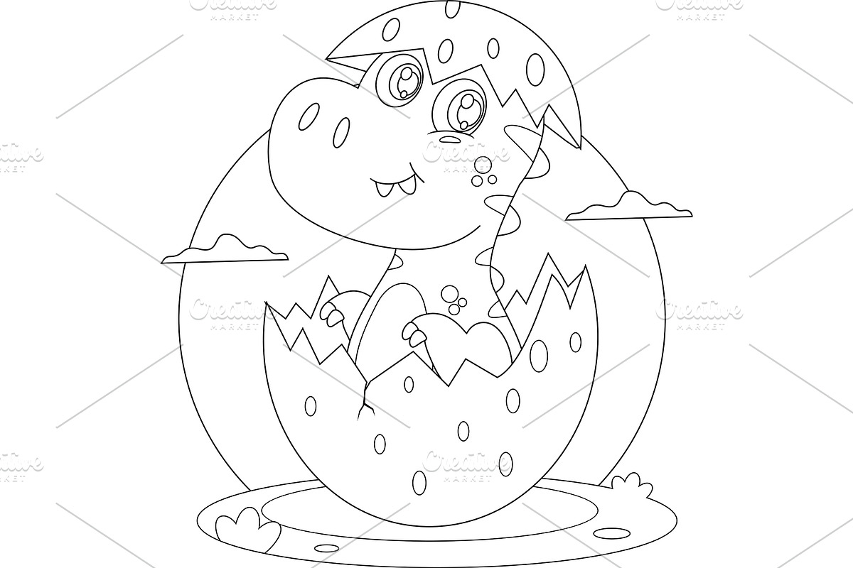 Outlined Cute Baby Dinosaur, an Illustration by HitToon