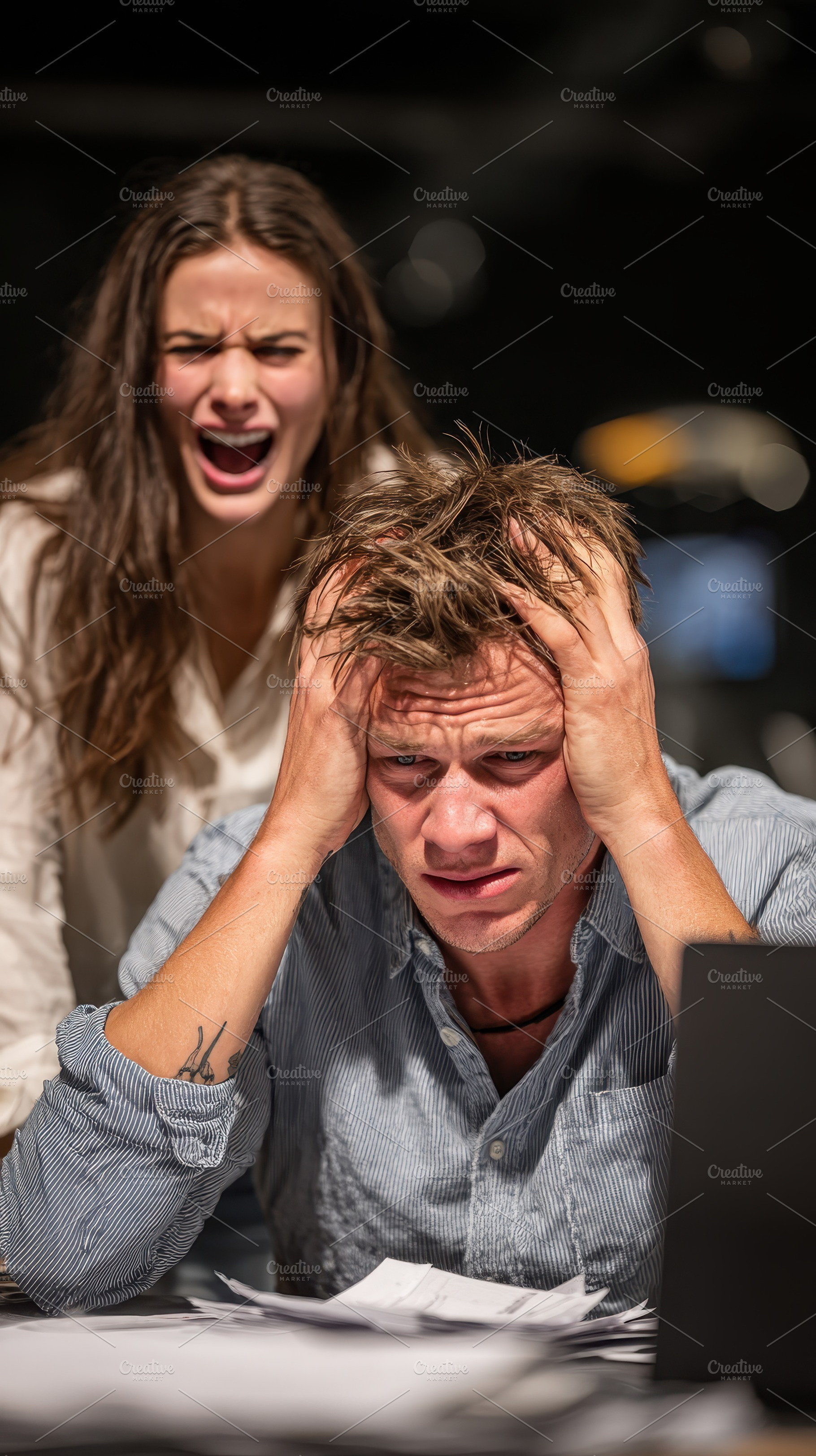Stressed man overwhelmed by woman ye, a Photo by Pixeness Studio