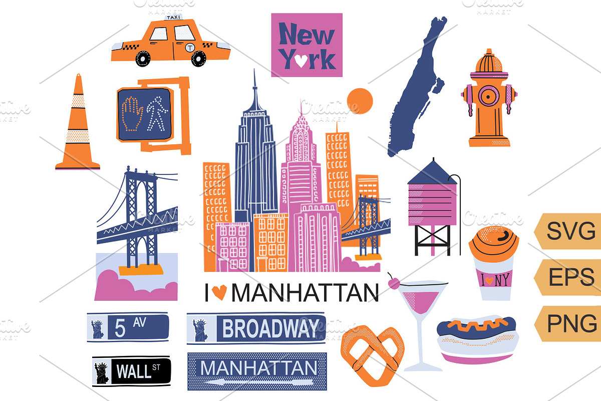 New York clipart SVG Manhattan Set, an Object Illustration by TanchaArt (Photo 1 of 7)