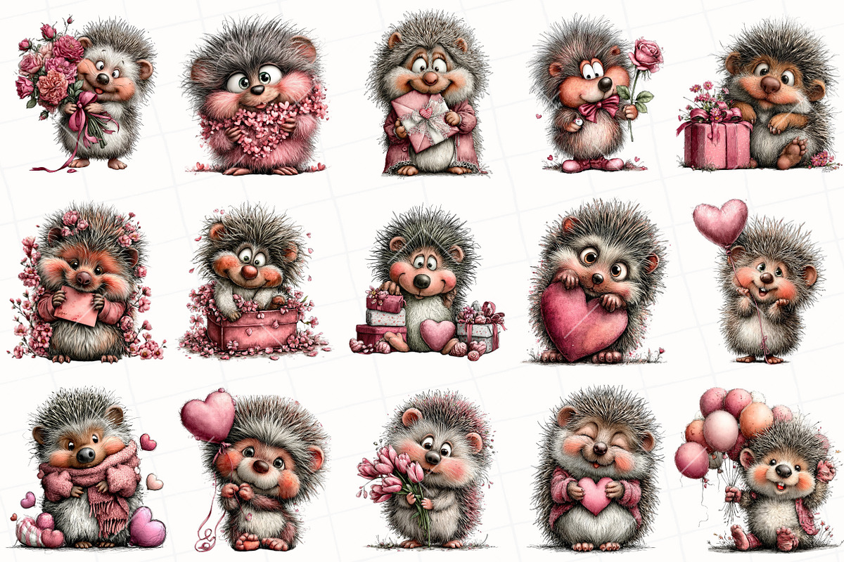 Whimsical Valentine Hedgehog Clipart, an Illustration by OK Design (Photo 2 of 6)