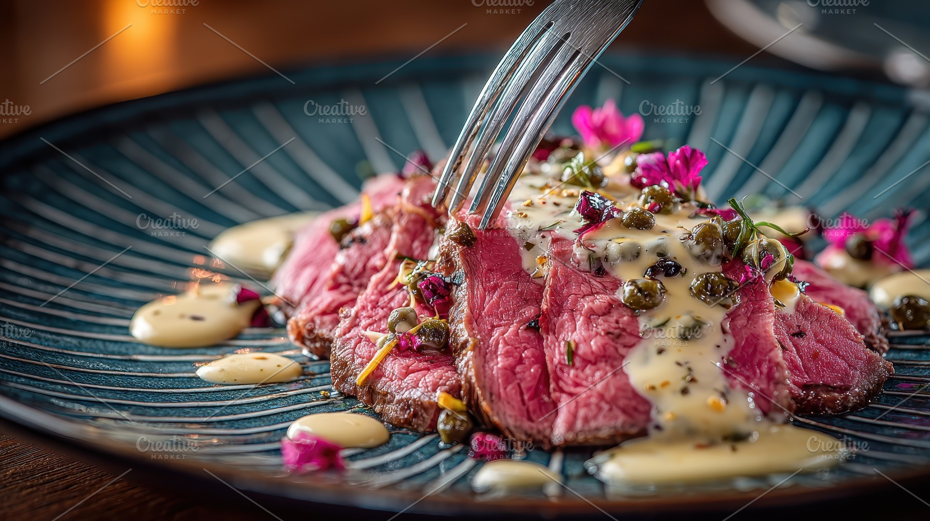 Delicious Seared Beef Slices Creamy, a Photo by Pixeness Studio