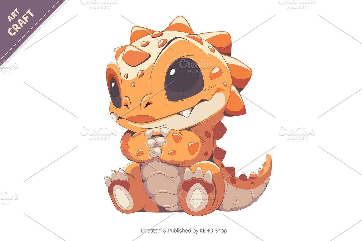 Cartoon yellow dino. T-Shirt, PNG, an Animal Illustration by KENO Mascots (Photo 2 of 4)