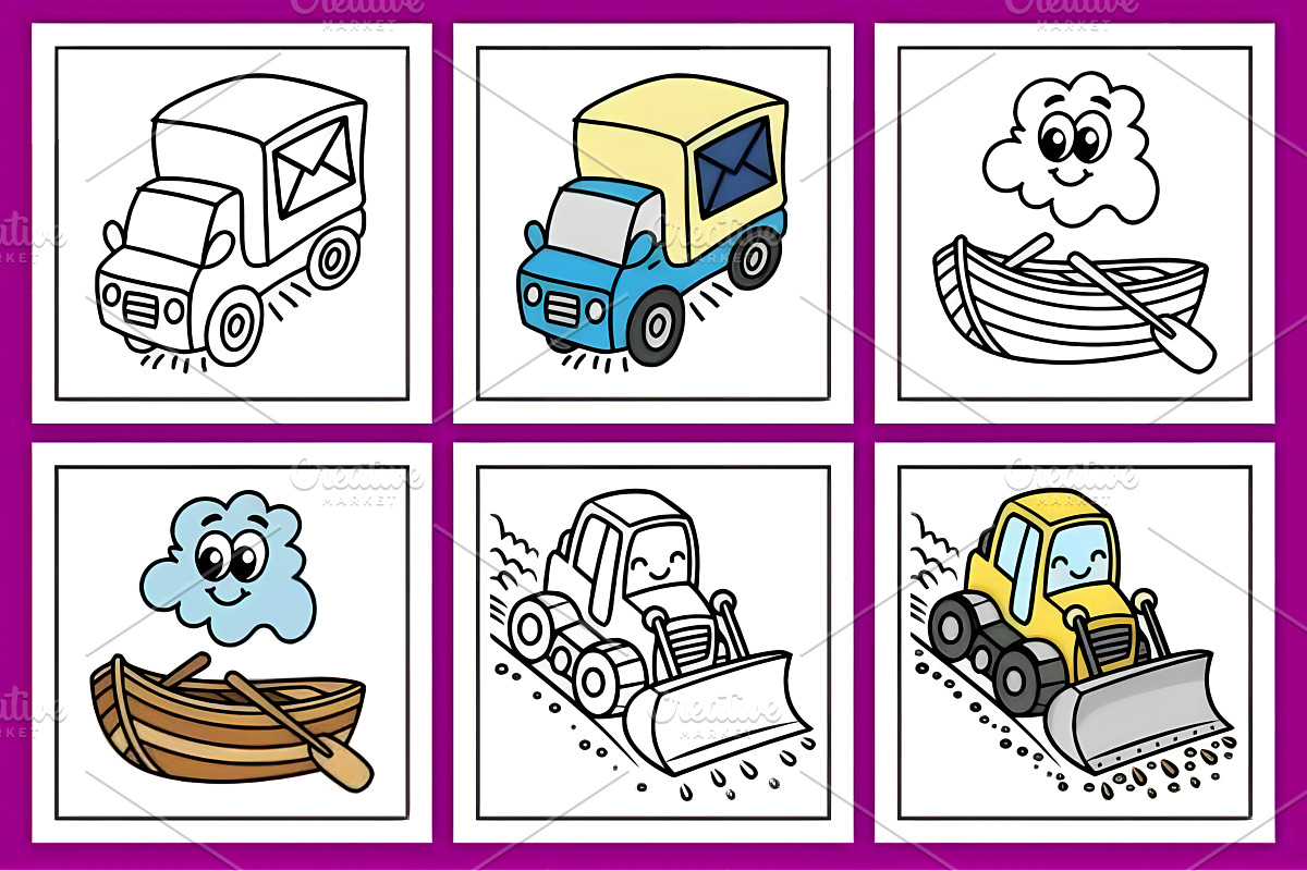 Cute Vehicles Coloring Pages, a Decorative Illustration by Ink Gallery (Photo 2 of 5)