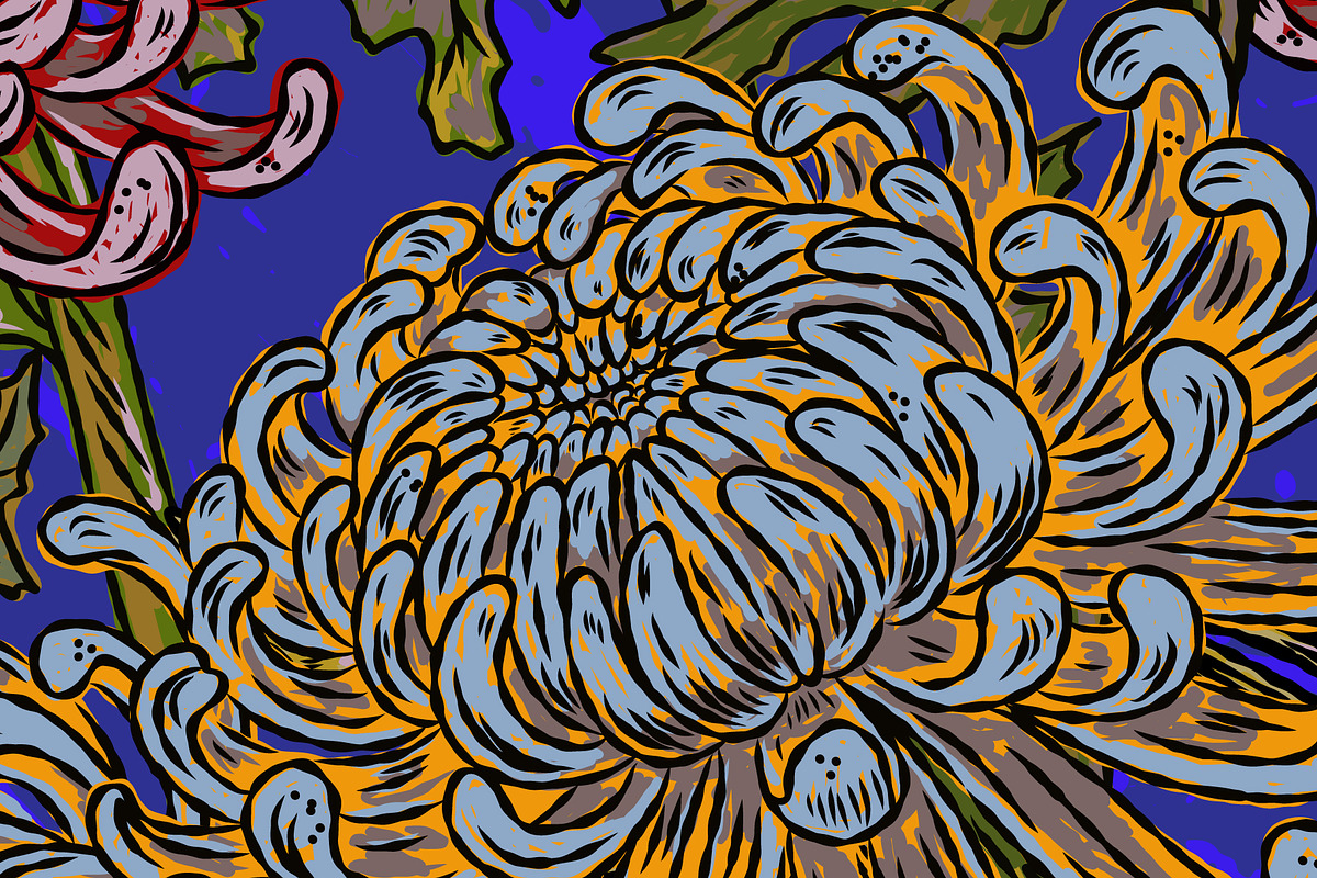maximalist chrysanthemum botanical, a Pattern Graphic by NayaChu (Photo 8 of 9)