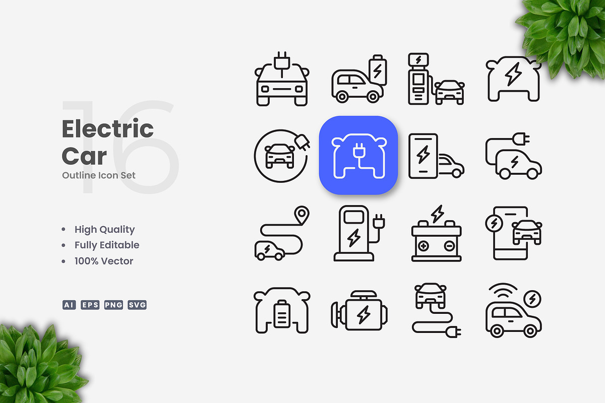 Electric Car Outline Icons, an Outline Icon by Upnowgraphic