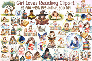 Girl Loves Reading Clipart, an Illustration by Sublimation Artist