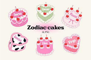 Zodiac cakes vector icons