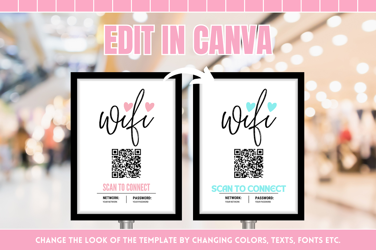 Pink & Black WiFi QR Code Sign, a Flyer Template by SunshineStudioBoutique (Photo 5 of 10)