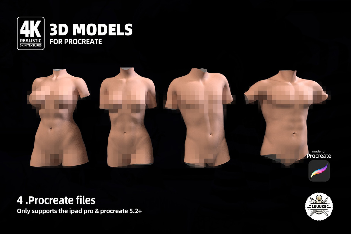 Procreate 3d Models (4K) Torso Body, a Brush Add-On by Luuuka studio (Photo 4 of 5)