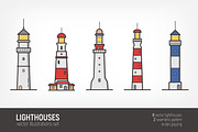 Lighthouses set, seamless patterns, an Object Illustration by Good Studio (Thumbnail 1 of 9)
