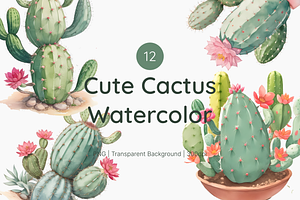 Cute Cactus Watercolor Clipart
