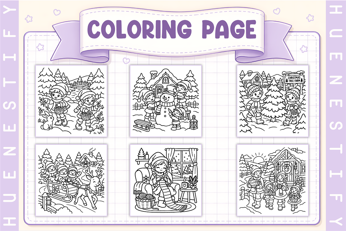 Elves Life Coloring Book, a Seasonal Illustration by HueNestify (Photo 2 of 4)