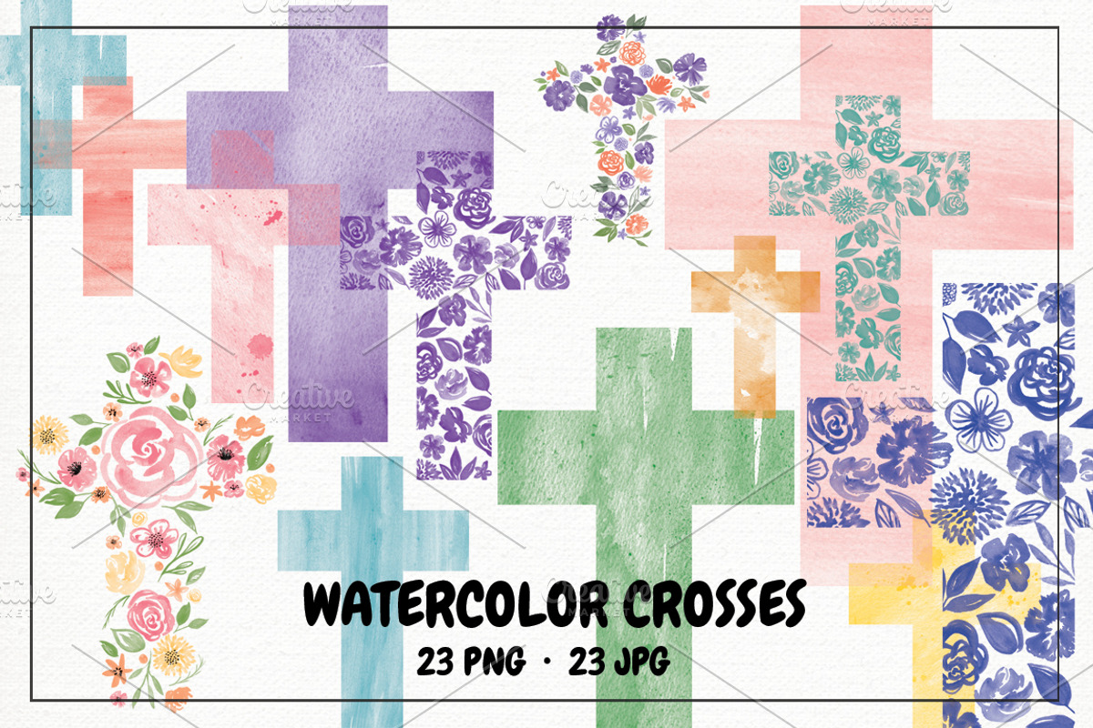 Watercolor Floral and Solid Crosses, an Illustration by La Bella Rue (Photo 1 of 4)
