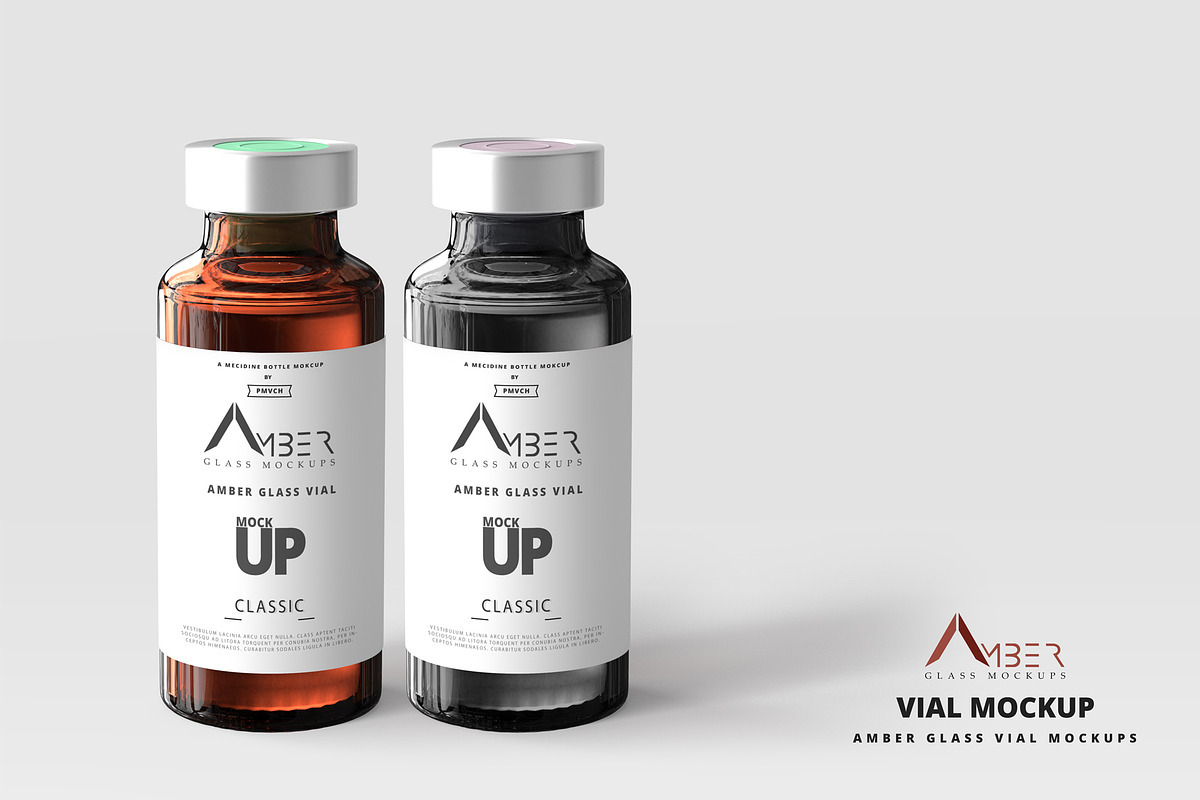 Amber Glass Vial Mockup, a Packaging Mockup by pmvch (Photo 2 of 11)