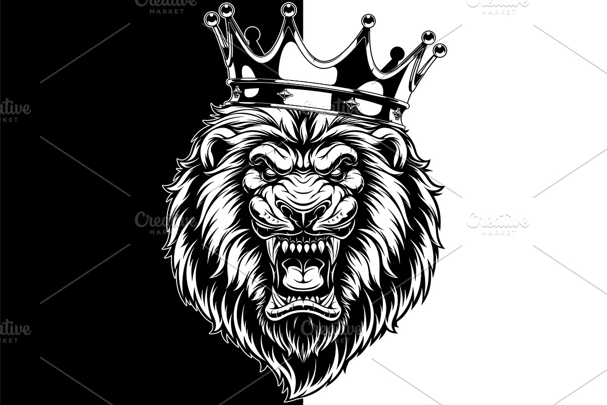 head of a ferocious lion wearing a c, an Animal Illustration by Mark2000
