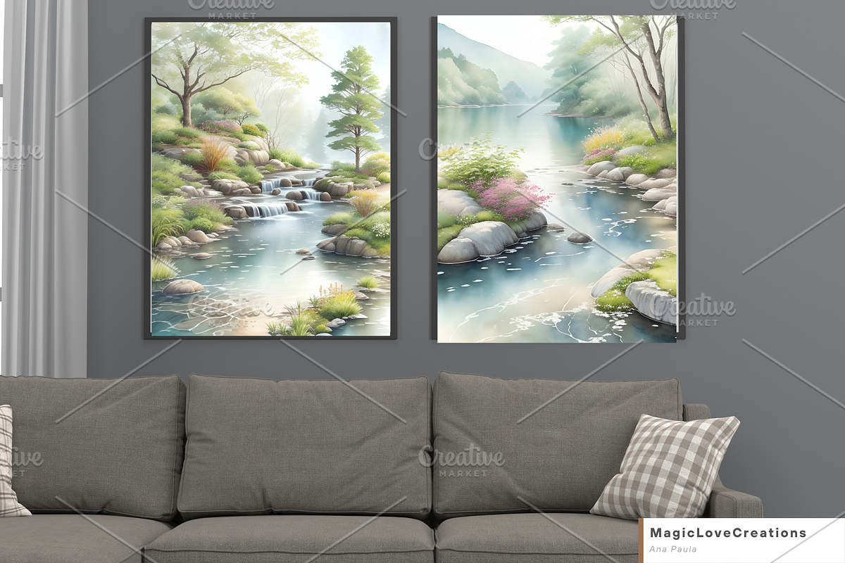 River Watercolor Landscape Print Art, a Poster Template by MagicLove Creations (Photo 5 of 8)