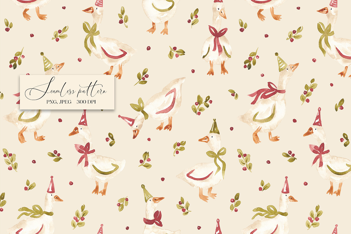 Christmas Goose Pattern, a Pattern Graphic by SirenaArt (Photo 4 of 16)