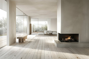 Minimalist living room with a Scandi, a Photo by LOGOCREATIVE