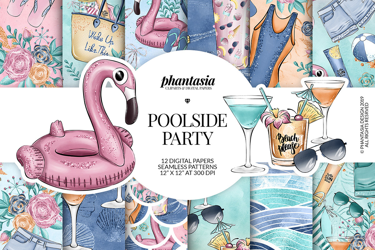 Poolside Digital Papers, a Pattern Graphic by Phantasia Design (Photo 1 of 7)