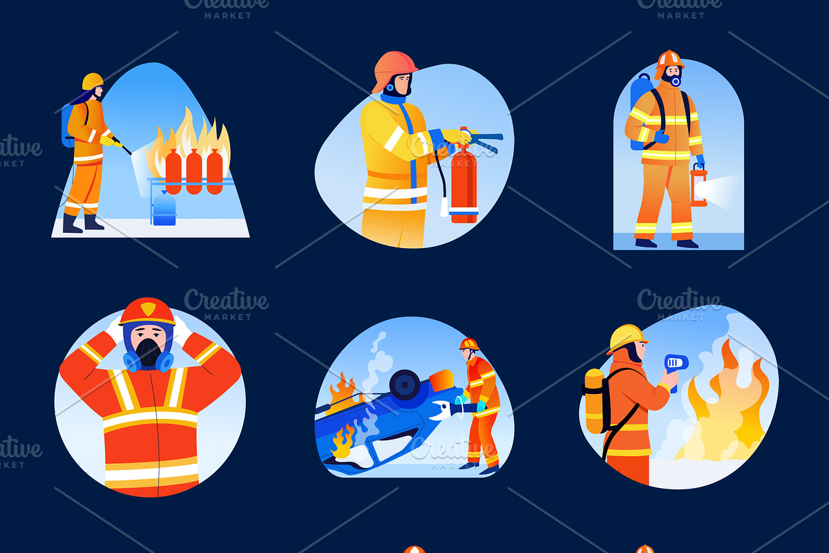Firefighter Illustration Art Set, a Person Illustration by Brickclay (Photo 8 of 9)