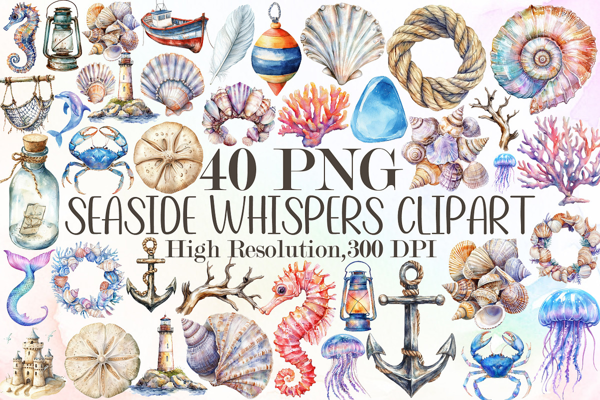 Watercolor Seaside Whispers Clipart, an Illustration by Sublimation Artist (Photo 1 of 6)