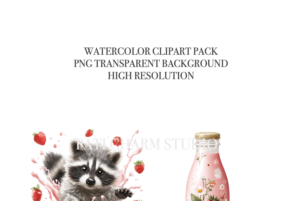 18 Strawberry Milk Clipart, a Decorative Illustration by Pati Charm Studio (Photo 4 of 8)
